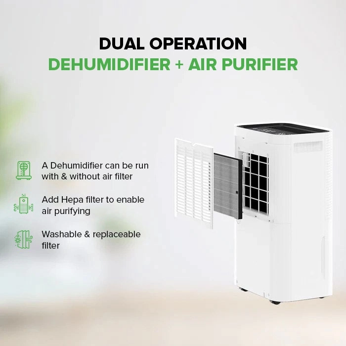 Deshumidificador compacto MyCond Roomer Hepa 25 en un espacio moderno.