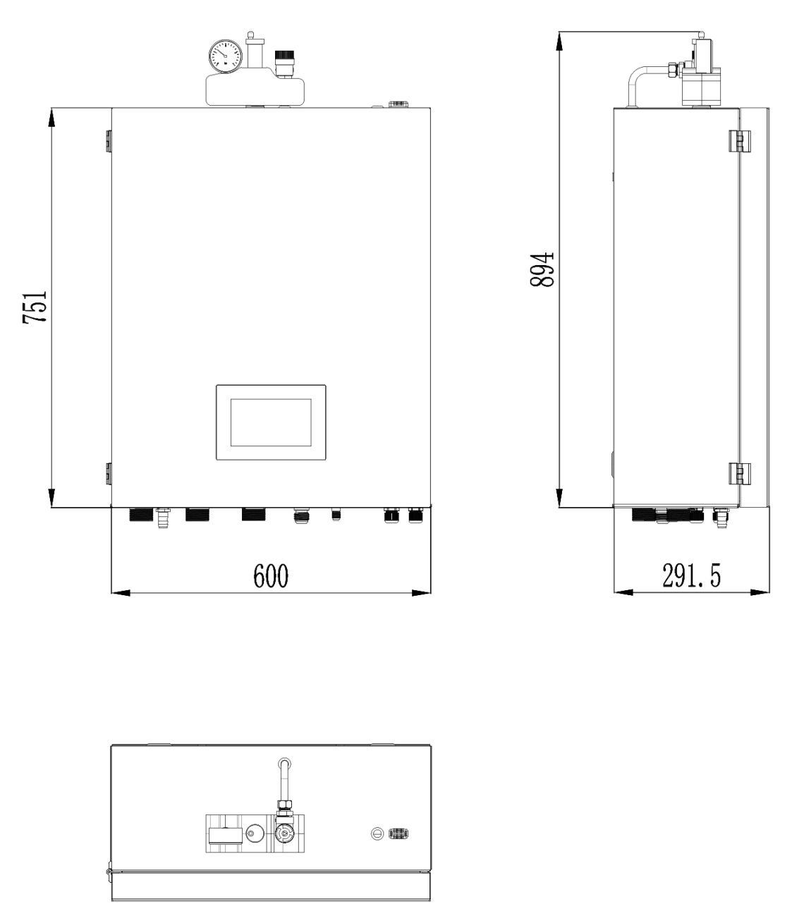 Diagrama que ilustra las dimensiones de la unidad interior para las bombas de calor MyCond BeeSmart.