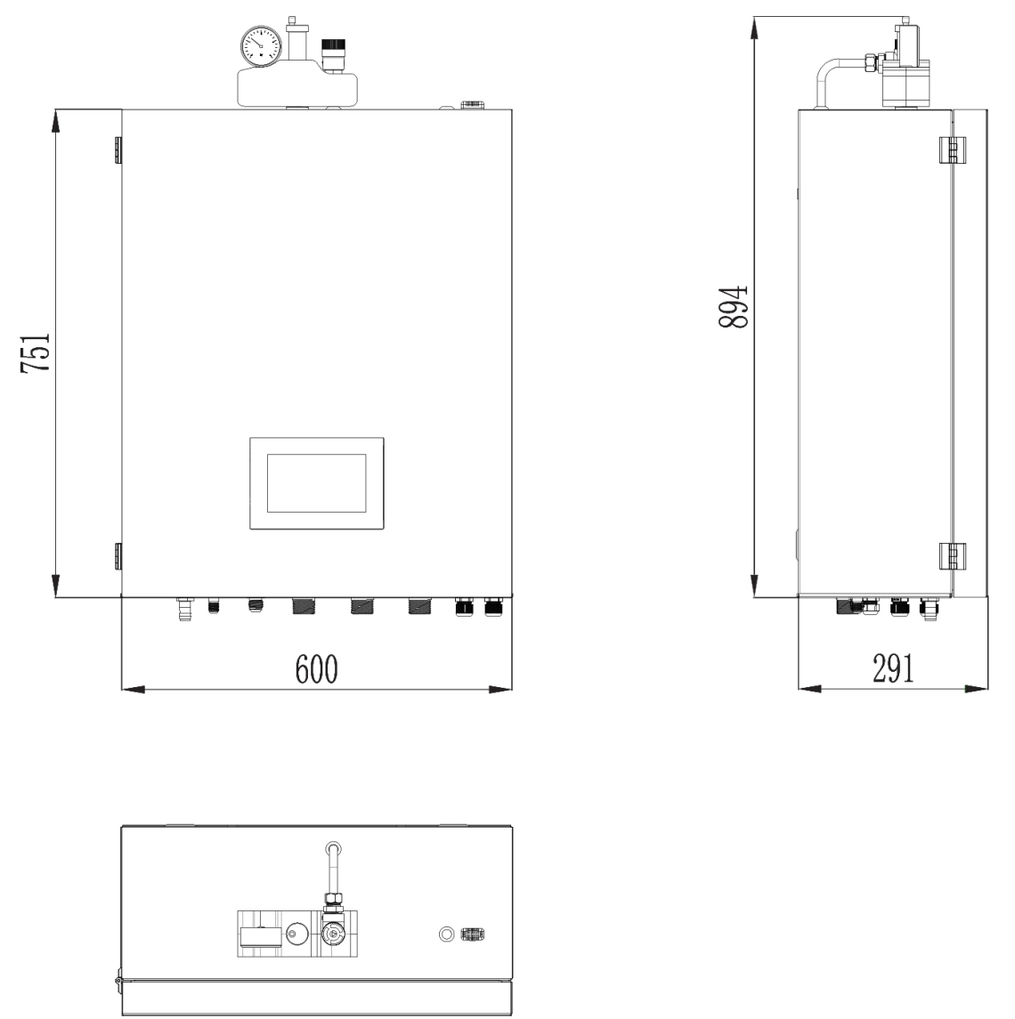 Diagrama de las dimensiones de la unidad interior MyCond BeeSmart para un aprovechamiento óptimo del espacio.