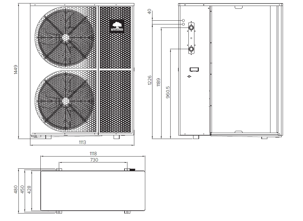 Dimensiones y especificaciones de la unidad exterior MyCond BeeThermic.