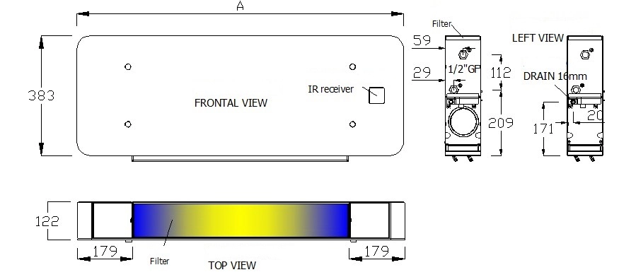 Dimensiones y pesos de los fancoils MyCond Silver Glass Wall.