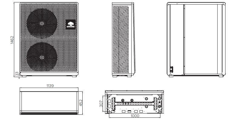 Dimensiones de las unidades exteriores de la serie MyCond BeeSmart.