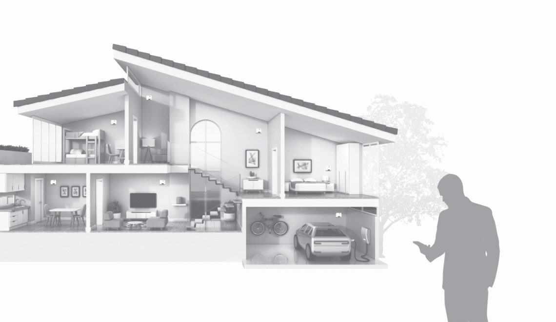 Gráfico que ilustra el uso de un relé Wi-Fi MyCond para el control domótico.