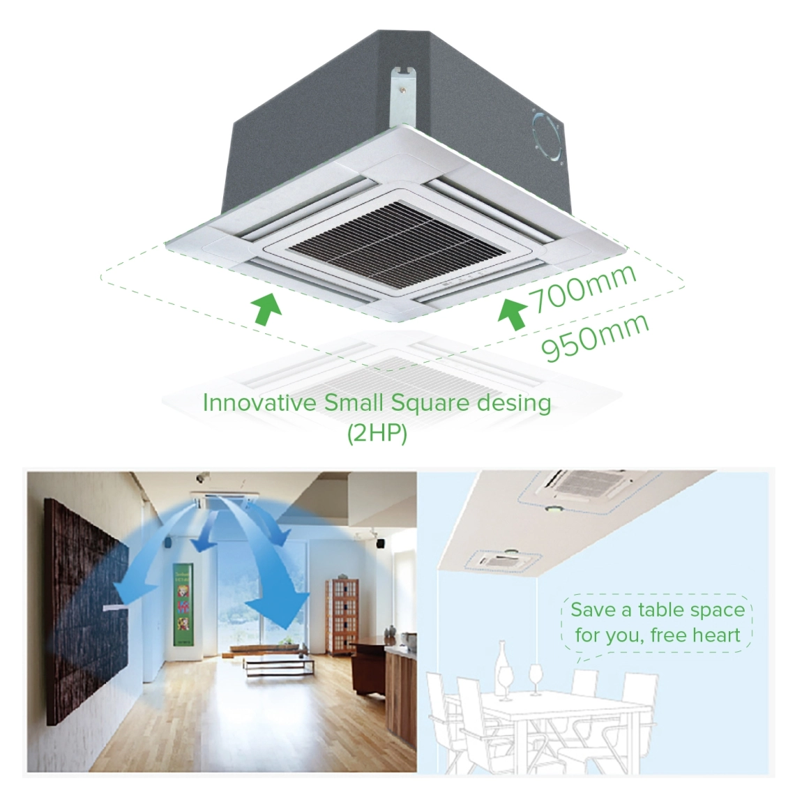 MyCond casete de 4 vías (570*570) dimensiones compactas diseño innovador y distribución uniforme del aire