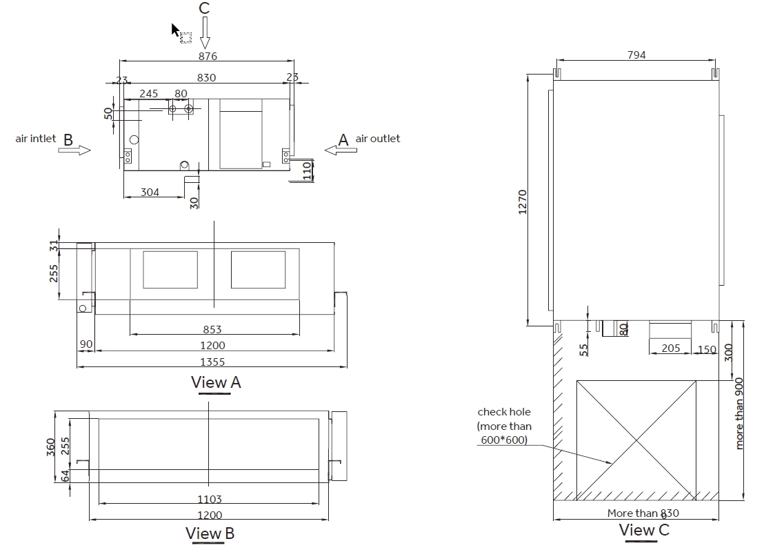 MyCond Dimensiones del conducto de aire fresco