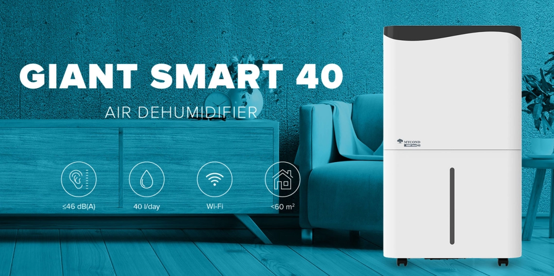 Deshumidificador de la serie MyCond Giant Smart para espacios residenciales.