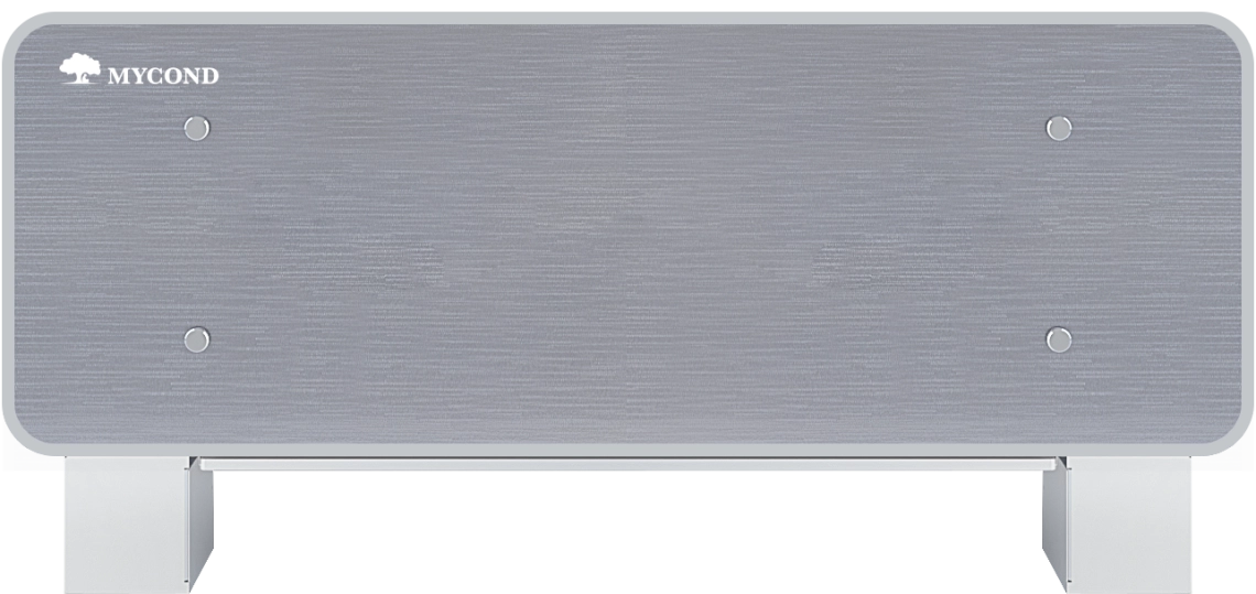 MyCond Silver Glass Low Elegante fan coil de cristal plateado para una climatización eficiente.