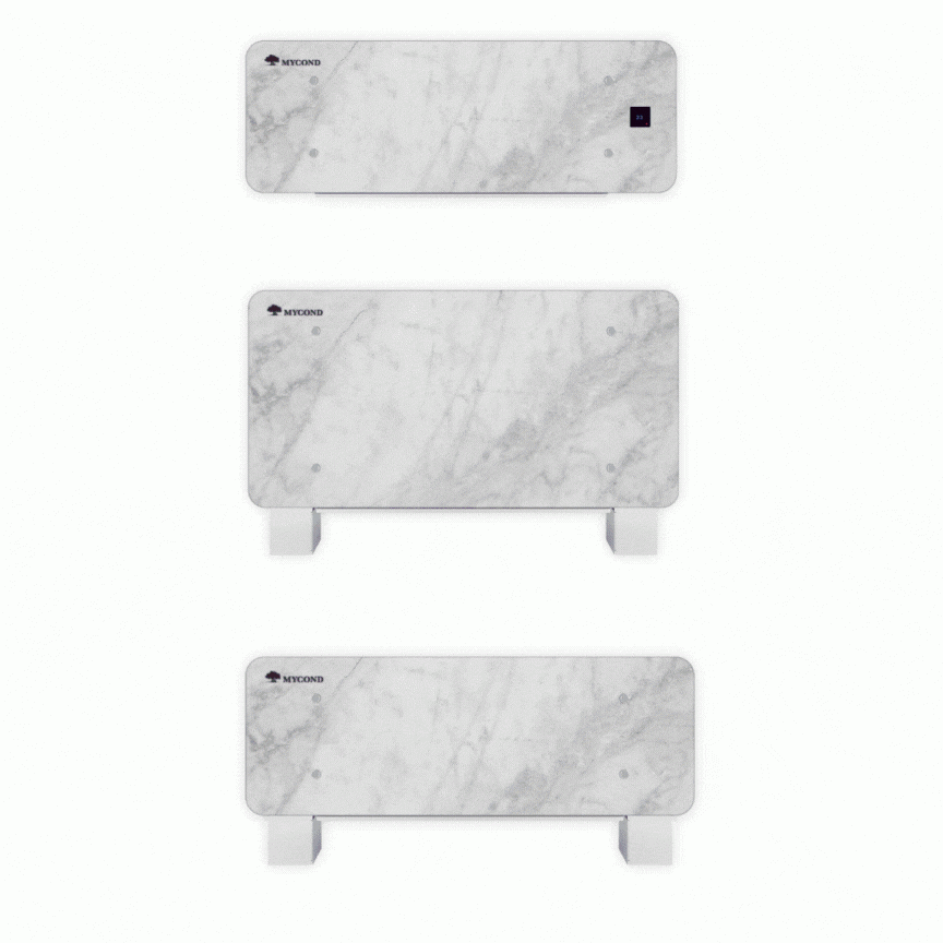 MyCond Silver Glass Wall Moderno fan coil de pared con diseño de cristal plateado.
