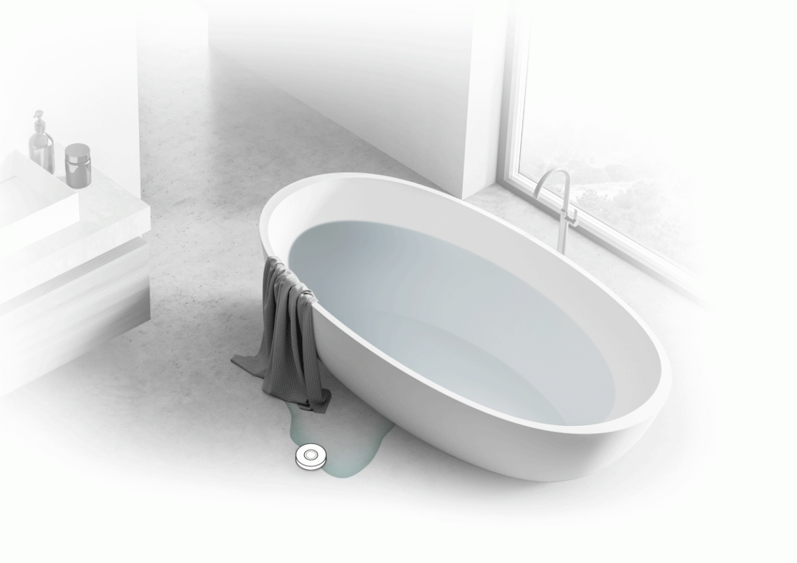 Sensor de fugas de agua MyCond Zigbee que detecta un derrame de agua.