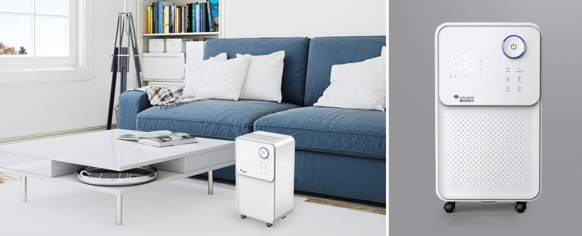 YUGO Smart 16 Deshumidificador de aire residencial elegante y eficiente con funcionamiento silencioso.